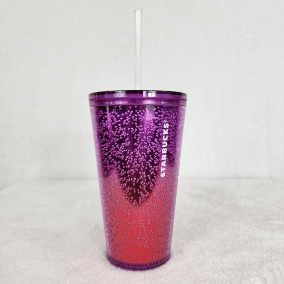 Starbucks 2020 Purple Red Bubbles Ombre Grande 16 oz. Cold Cup with Lid/Straw - Picture 1 of 8